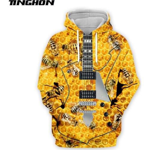 XS-7XL 3D All Over Printed Bee and Guitar Hoodie Pure Raw Honey Harajuku Fashion Hooded Sweatshirt Unisex Casual Jacket pullover