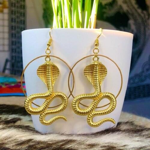 Gothic Snake Cobra Gold Earrings Dangle Drop Circle Hoop Statement Elegant Unique Punk Jewelry Women Fashion Lovers Gift 2021