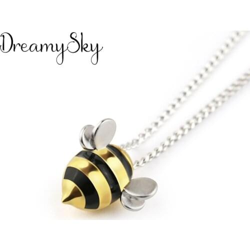 DreamySky Real Silver Color Long Large Bee Necklace For Women Jewelry Pure Silver Honeybee Choker Necklace Kolye Collares