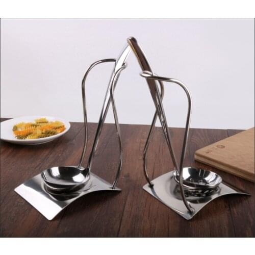 1PC Creative Kitchen Cooking Tools Stainless Steel Soup Spoon Holder For Home Kitchen Spoon Rests Pot Clips OK 0655