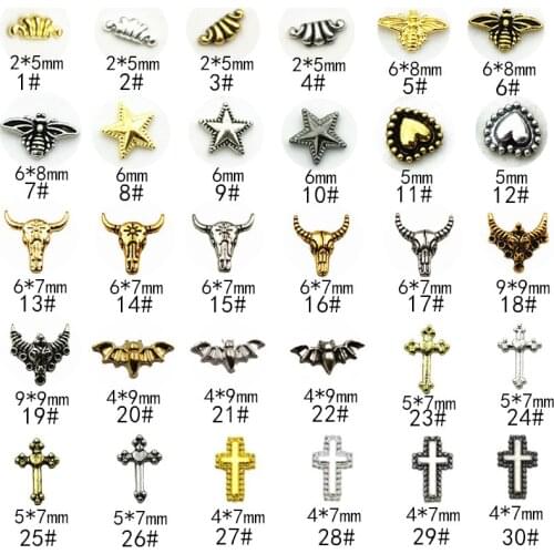 10Pcs/Lot Korea Metal Alloy Nail Art Parts Vintage Series 1 Bee Star Heart Cattle Bat Cross 3D DIY Accessories Stickers Charms