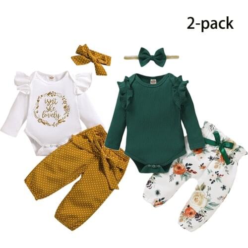 2Pcs/Lot VIP Summer Newborn Baby Girls Clothes Baby Spring Bodysuit Top+ Pants +headband Outfits Set Roupa 3-18 Months Clothing