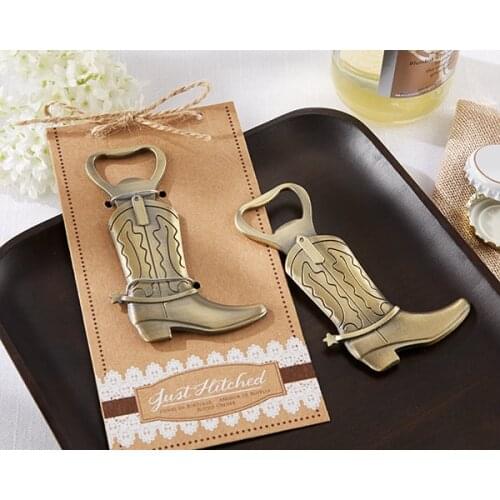 20pcs Wedding Door Gift of "Just Hitched" Cowboy Boot Bottle Opener Shoes Opener Guests Prensent Wedding and Party Favors