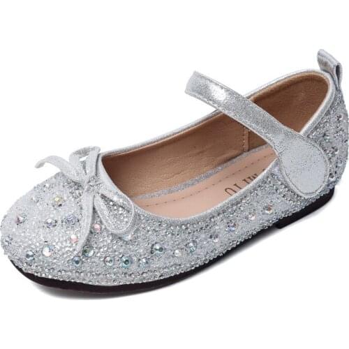 3 5 8 9 10 12 Years 2021 Fashion Spring Crystal Bow Dress Leather Shoes For Big Kids Girls Dance Party Princess Shoes ChildrenS