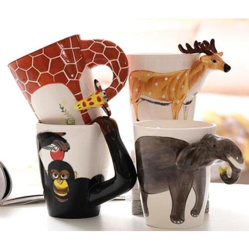 3D Hand-Painted Ceramic Mug Pure Hand-Painted Animal Cup Cartoon Cup Painted Coffee Cup