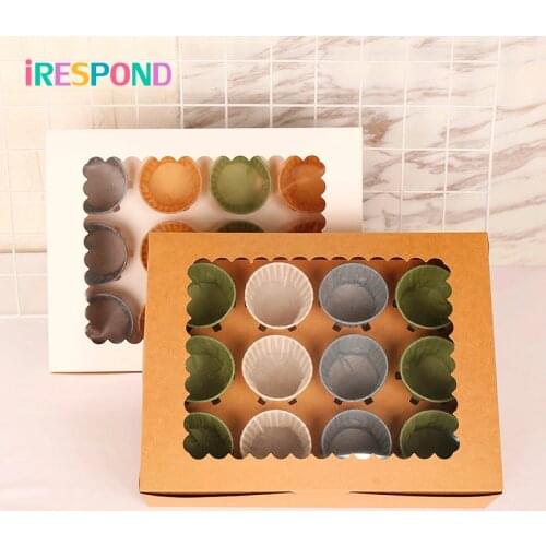 50PCS Cupcake Paper Box White Wedding Party Gift Dessert Candy Kraft Box Packaging Windows Muffin Cake Boxes 12 Cupcake Holders