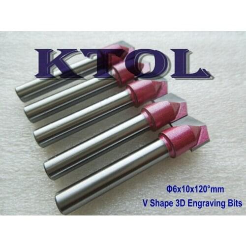 6*10MM 120 angle V Shape 3D Engraving CNC Router Bit for Woodworking Cutting Tools,5pc Wholesale CNC Wood Router Engraving Bits