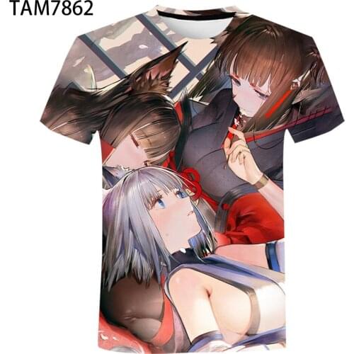 Azur Lane Summer New Mens and Womens Short Sleeve T-Shirt 3D Anime Printing Boy Girl Children Cute Oversized personality Top