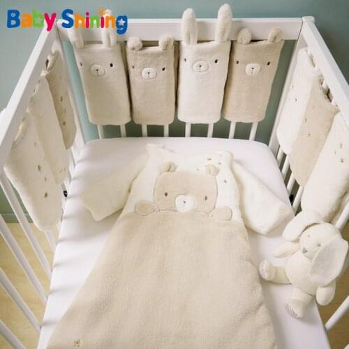 Baby Bumper Plush Cotton Crib Fence Cloth Breathable Anticollision Newborn Crib Bumper Safe Machine Washable 4 Season Room Decor