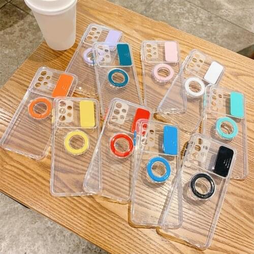 Finger Ring Holder Phone Case for Samsung Galaxy A12 A52 A72 A32 5G A02S Slide Camera Protection High Clear Soft TPU Back Cover