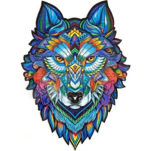Wooden Puzzle Unique Shape Pieces Animal Gift for Adults And Kids 95 Pieces 5mm Thick Cartoon Wolf Pattern Puzzle Fun Toys 5