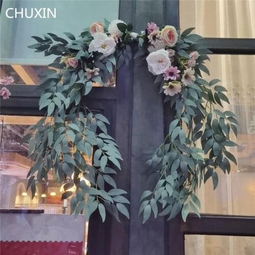 Artificial Silk Rose Willow Leaf Garland Hanging Flowers Christmas Decor Fake Plants Leaves Flower Row Wedding Home Decoration