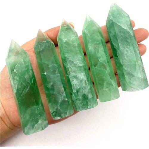 Beautiful 1PC Natural Snowflake Green Fluorite Quartz Crystal Stone Point Tower Healing Hexagonal Wand Natural Quartz Crystals