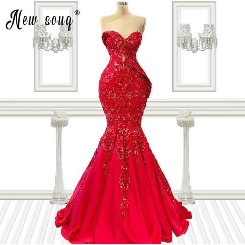 Red Sweetheart Beaded Evening Dresses Muslim Mermaid Wedding Party Dress Prom Gowns For Brides 2021 Robe de mariee