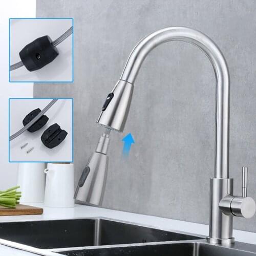 Stainless Steel Pull Type Kitchen Faucet Single Handle Pull Out Sink Water Mixer Tap 360 Rotation Shower Faucet Stream Sprayer