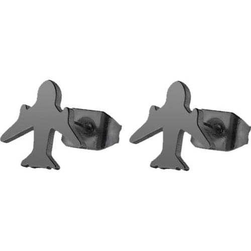 1Pair Small Airplane Earrings Stainless Steel Earring Simple Black Ear Studs Fashion Plane Ear Jewelry For Women Men Girls