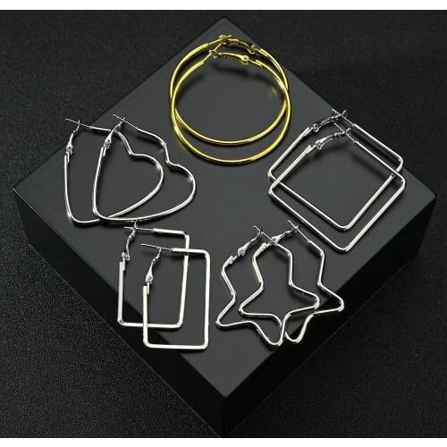 Trendy Oversize Geometric Big Hoop Earrings for Women Men Exaggerated Large Square Earrings Ear Loop Smooth Punk Jewelry