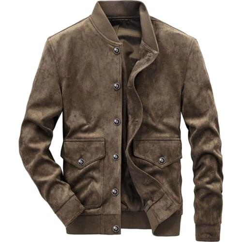 Mcikkny Mens Suede Leather Jackets Fashion Style Matte Outwear Coats For Male Clothing Size M-4XL