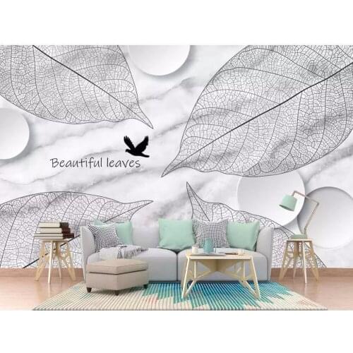 XUE SU Wall covering custom large wallpaper hand-painted abstract black and white plant leaves marble pattern background wall