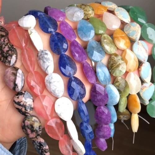 Natural Faceted Amethysts Turquoises Crystal Unakite Jades Stone Water Drop Beads For Jewelry Making DIY Bracelet Accessories