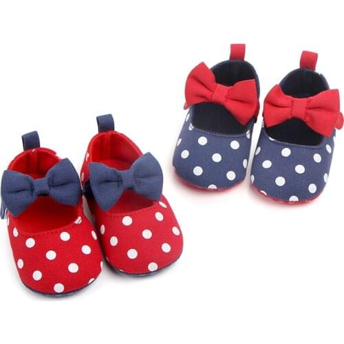 Baby Girl Shoes Toddler Infant Anti-slip Polka Dot Bow First Walkers Shoes Kids Footwear Shoes Girls0-18M