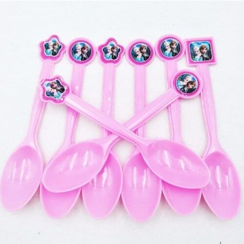 10pcs/set Elsa and Anna Disposable Plastic Spoons Birthday Decoration Kids Babyfavor Cartoon Supplies Favors Set