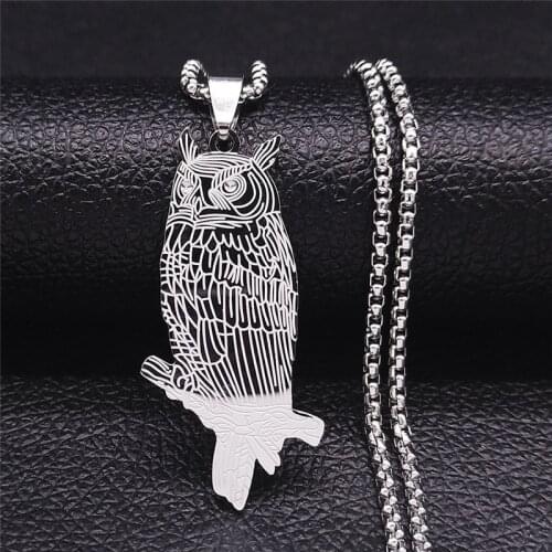 2021 Animal Owl Stainless Steel Pendant Necklace for Men/Women Silver Color Jewelry collar acero inoxidable NXS03