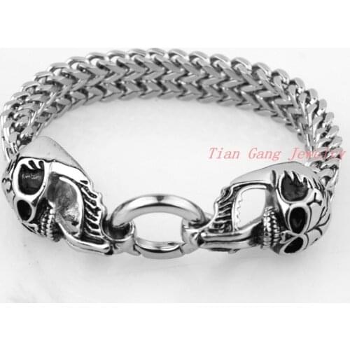 Punk Skull Bracelet Fashion Silver Color Stainless Steel Charms Bracelets Bangle For Man Wholesale