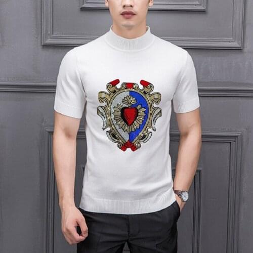 Couple T-Shirt Knitting The Mens Quality Sweater Diamond Crystal Shiny Male Short Sleeve Fashion Pullover