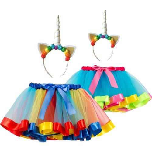 Baby Girls Rainbow Tutu Princess Skirt For Girl Colorful Headband Toddler Party Dance Skirts Kids Pettiskirt Childrens Clothing