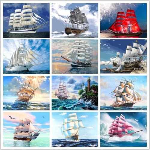 Paint By Number Boat DIY Pictures By Numbers Landscape Kits Hand Painted Painting Art Drawing On Canvas Gift Home Decor