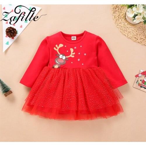 ZAFILLE Toddler Baby Christmas Dress Happy New Years Costumes 2022 Red Girls Party Dress Princess Evening Chidlren Dress