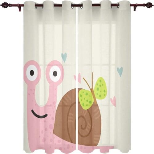Cute Snail Love Cartoon Valance Curtains For Living Room Study Youth Bedroom Kitchen Outdoor Windows Custom Cotton Linen