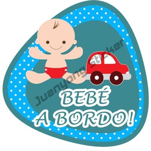 Blue Baby on Board Bebe A Bordo Warning Car Sticker Funny Colorful Auto Personalized Creativity Automobile Decals PVC 14cmx14cm
