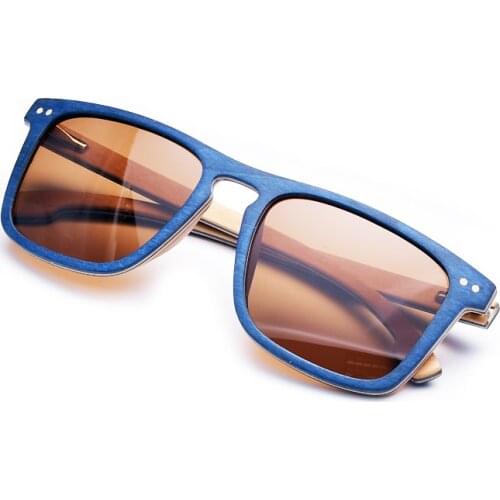 Blue Wood Sunglasses Rectangle Square Vintage Sun Glasses For Men Women with Polarized Lens Brand Designer Shades UV400