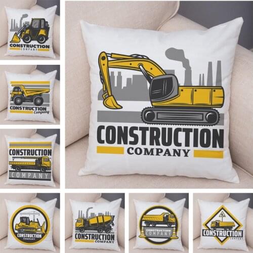 Construction Car Cushion Cover for Sofa Home Children Room Decor Cartoon Excavator Bulldozer Pillowcase Soft Plush Pillow Case