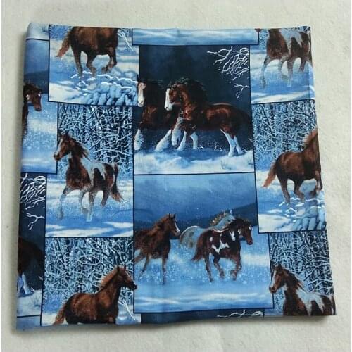 50x105cm Vivid 3D Checks Running Horse in The Snow Printed Cotton Fabric Animal Fabric Patchwork for Cloth Dress Home Decoration