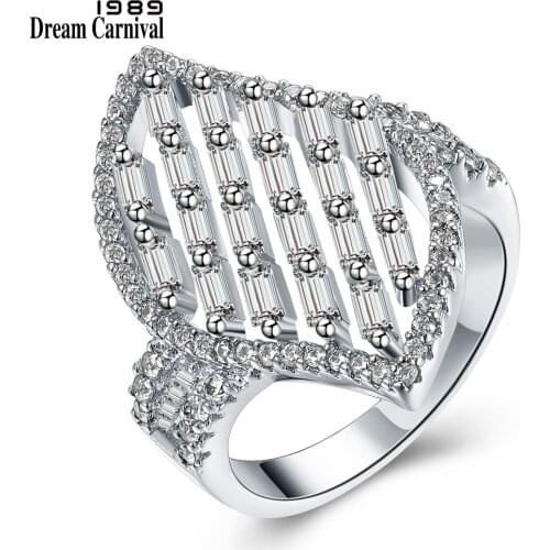 DreamCarnival 1989 White Cubic Zirconia Foliage Shape Wedding Party Ring for Women Rhodium Color Gift Anel Das Mulheres SJ29237R