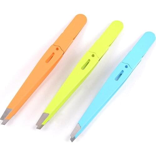 1PC Eyebrow Tweezer Stainless Steel Slanted Eye Brow Clips Removal Makeup Tools Random Color