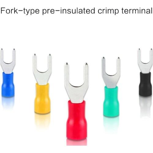 100PCS Cold Press Terminal SV1.25/2/3.5/5.5 Fork-shaped Pre-insulated Crimping Terminal U-shaped Crimping Wire Connector