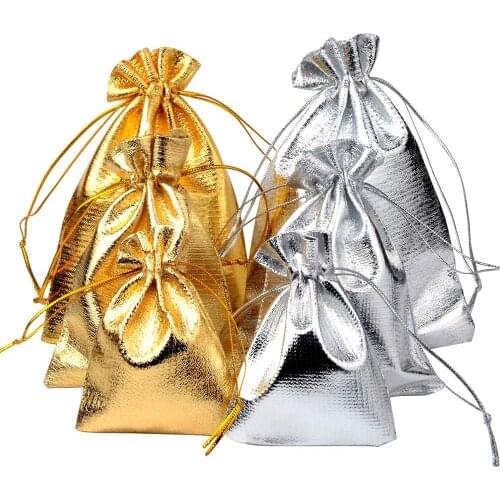 100pcs/bag 13x18 15x20 17x23 20x30cm Adjustable Jewelry Packing gold colors drawstring Velvet bag Wedding Gift Bags