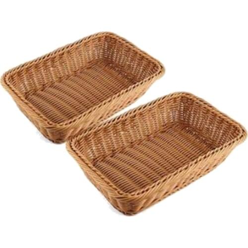 LUDA 2 Pcs Rectangular Basket for Table or Counter Display for Bread,Fruits and Vegetables Wicker Baskets for Markets,Bakery