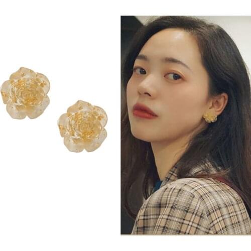 2020 Fashion Jewellery Japanese Transparent Rose Flower Earrings Clip On Earrings For Women