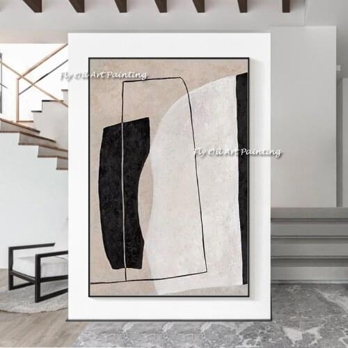 Abstract Handmade Oil painting black white Palette Knife Painting Geometric Acrylic Canvas Painting Oversize Wall Ar