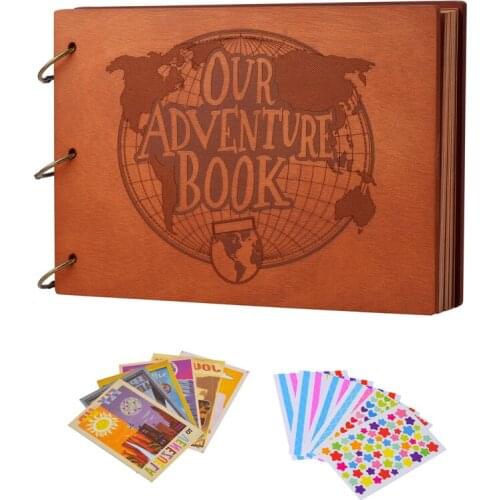 Retro Kraft Paper Adventure Album DIY Travel Photo Album Journal Adventure Book 60Pages Memorial album With 3D Wooden Cover