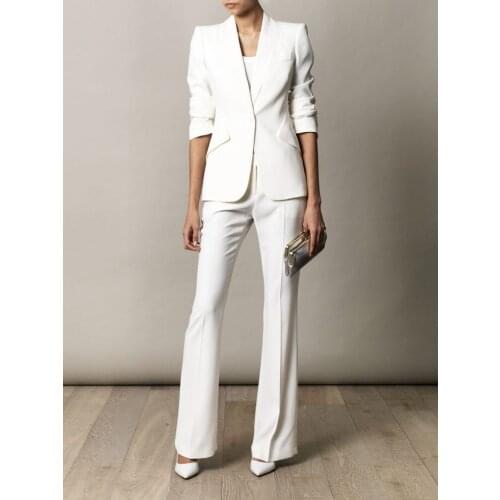 White Single Breasted Womens Suit Office Set Slim Fit Business Fashion Casual Plus Size Jacket Blazer and Wide Leg Pants