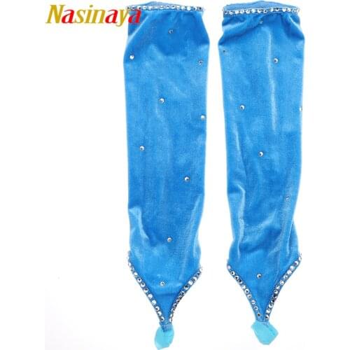 Figure Skating Long Sleevelet Middle Finger Gloves For Kids Adult Velvet Fabric Competition Gloves Shiny Rhinestone 5