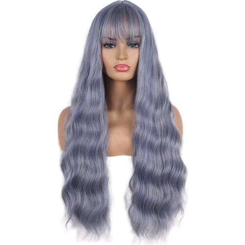 Natifath Long Cutly Middle Part Costume Cosplay Party Synthetic pink red Grey blue Wigs for Women Afro Heat Resistant Natural