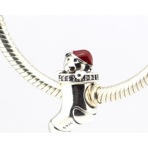 Fits EU Brand Bracelet 925 Sterling Silver Beads Cute Bear Christmas Stockings Fashion Silver Charm DIY Jewelry Wholesale FL307