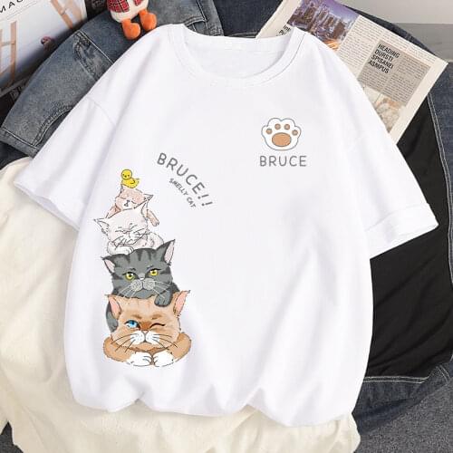 Cotton T-Shirts 2021 New Summer T-Shirts For Women Cute Cat Cartoon Anime Style Short Sleeved T-Shirt Plus Size Tees Women Tops